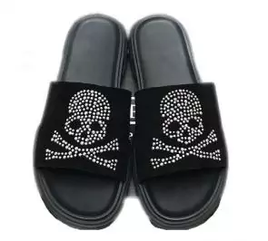 philipp plein hommes leather thong slides sandals slippers top skull
